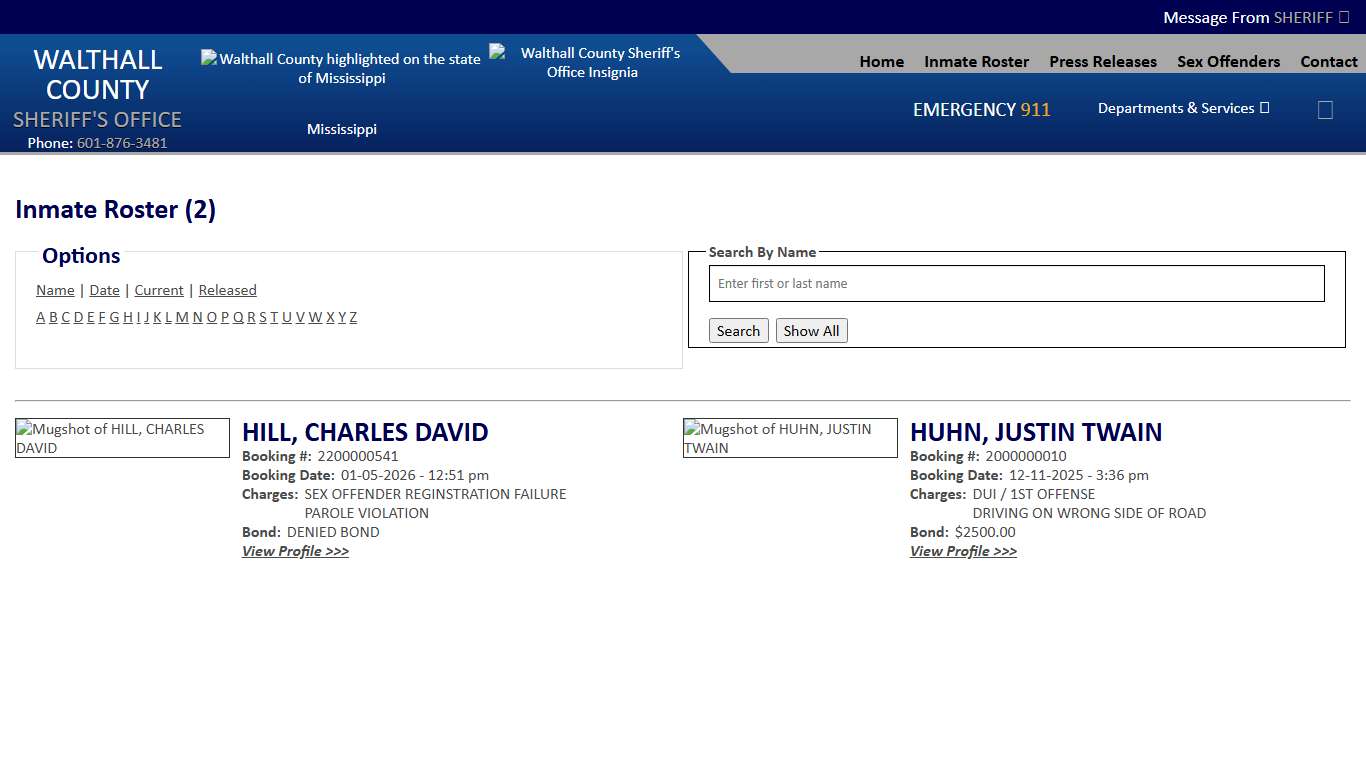 Inmate Roster - Current Inmates Alpha H - Walthall County MS Sheriff's Office