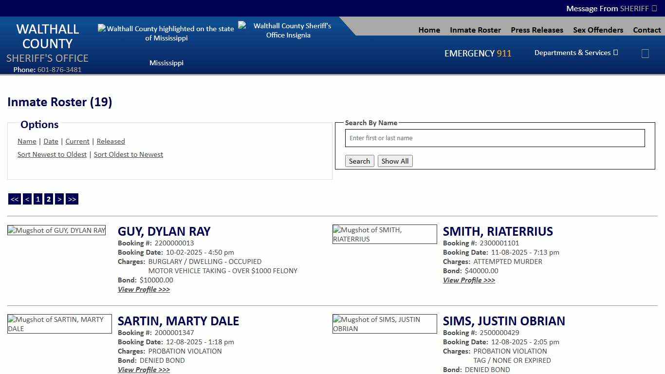 Inmate Roster - Page 2 Current Inmates Booking Date Ascending - Walthall County MS Sheriff's Office