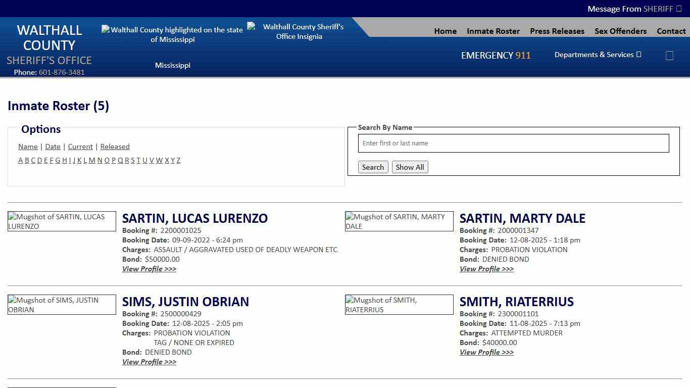 Inmate Roster - Current Inmates Alpha S - Walthall County MS Sheriff's Office