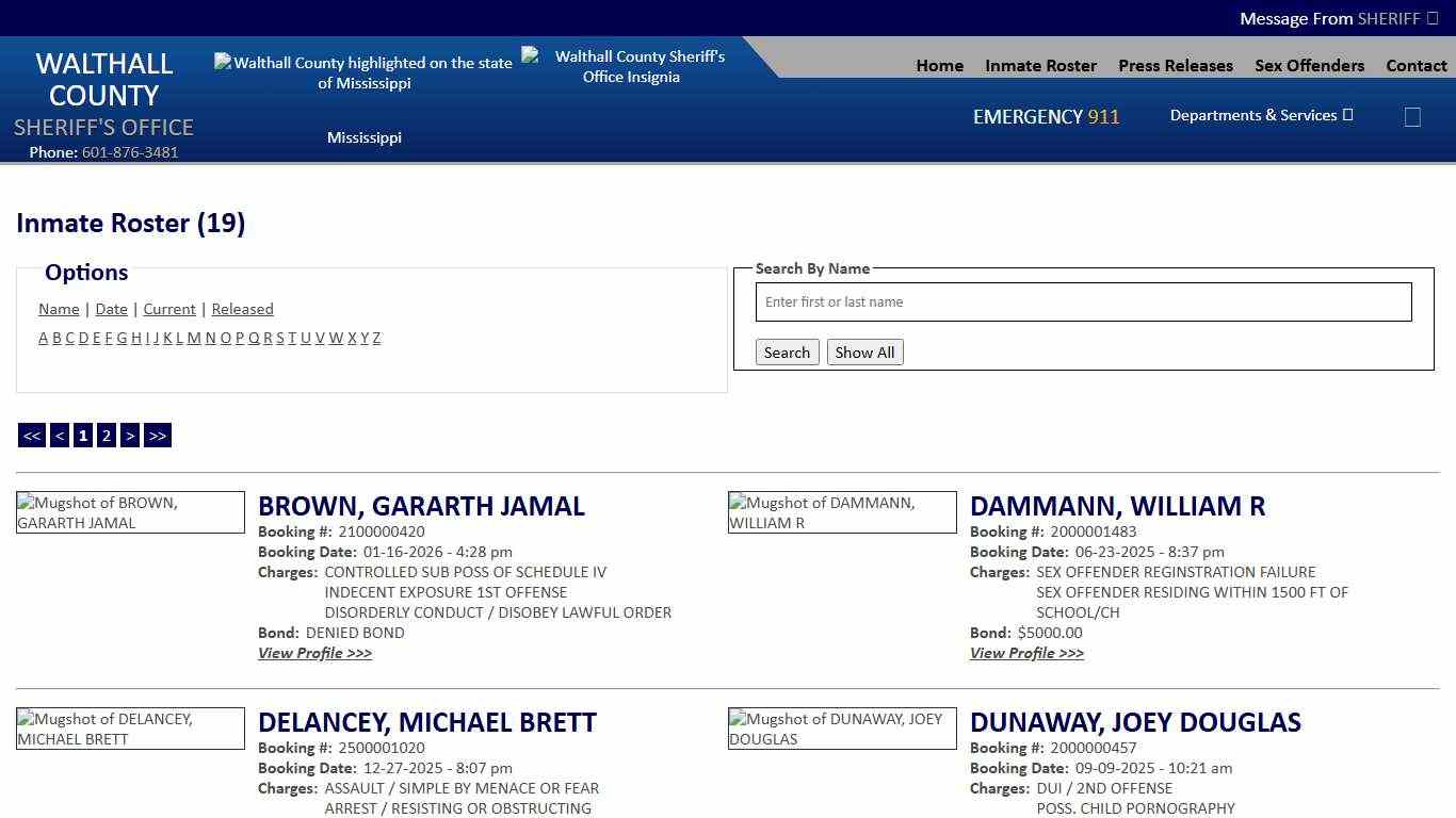 Inmate Roster - Page 1 Current Inmates - Walthall County MS Sheriff's Office
